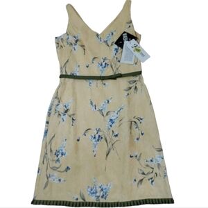 K Studio ~Woman Size 12~Yellow/Green Sheath Sleeveless Belted Dress Cotton NWT